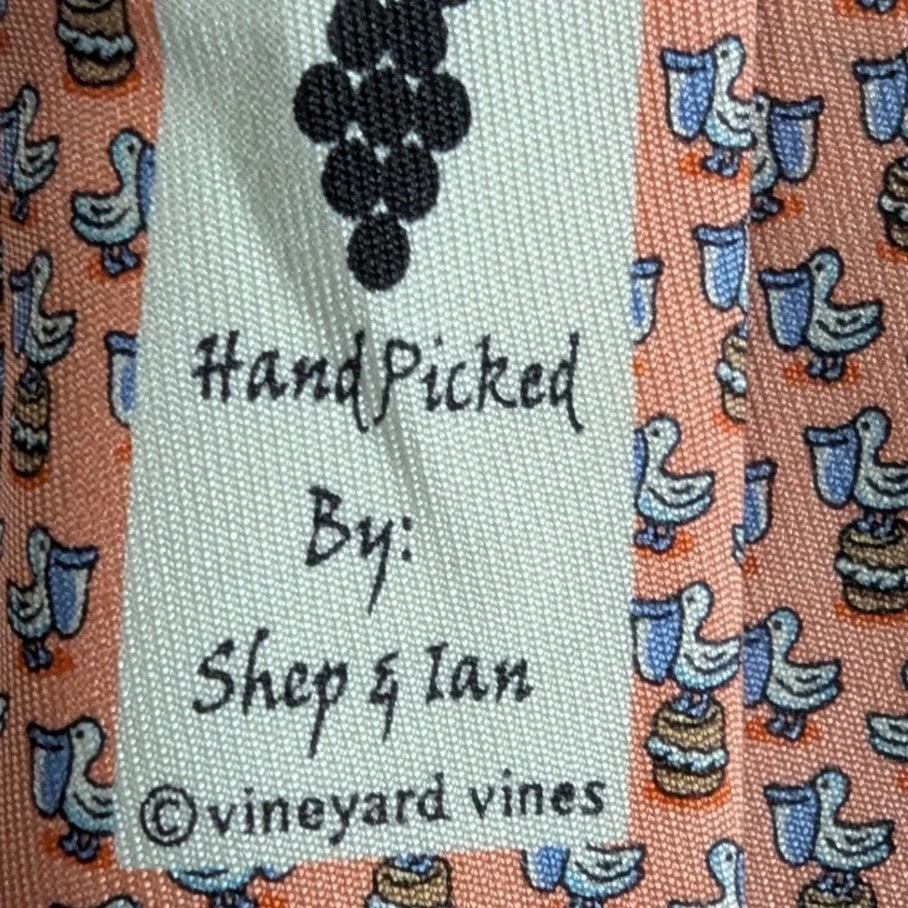 Vineyard Vines Men's Silk Tie Pink Pelican & Fish Bucket Made in USA + Bag